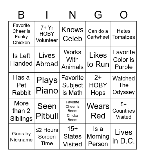 HOBY WLC 26 BINGO Card