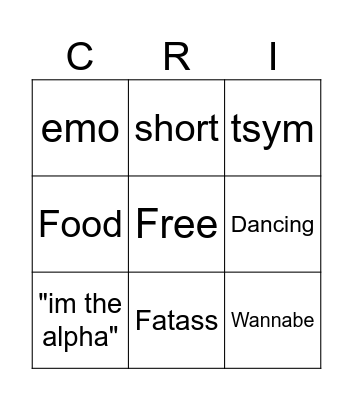School Cringe Bingo Card
