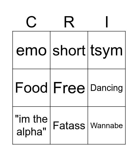 School Cringe Bingo Card