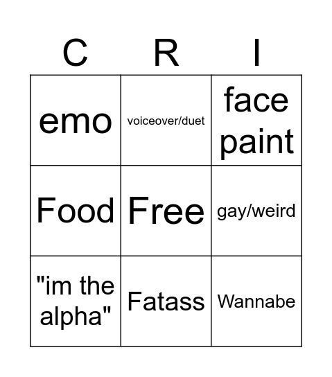 TikTok Cringe Bingo Card