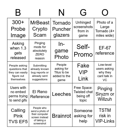 Twisted Bingo Card