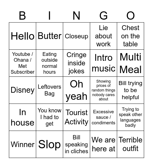 Bill and Lisa Bingo Card