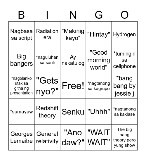 BIG BANGERS BINGO Card