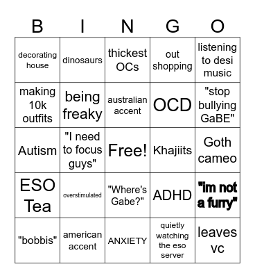 Hayden Bingo Card