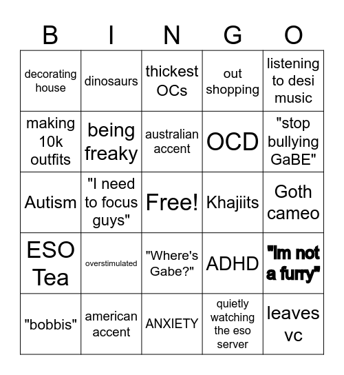 Hayden Bingo Card