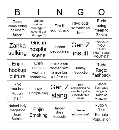 Gachiakuta Bingo Card