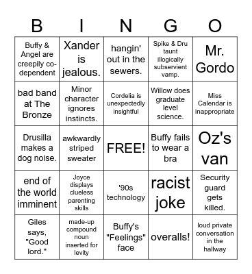Buffy Season 2 Bingo Card