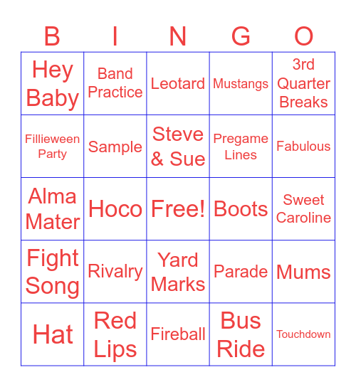 FILLIES FOOTBALL SEASON Bingo Card
