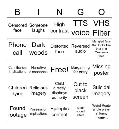 Analog Horror Bingo Card