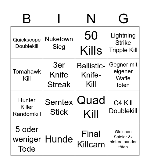 Black Ops Bingo Card