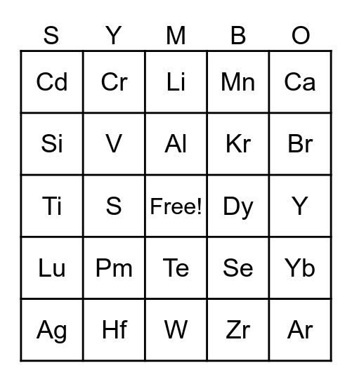 SYMBO Bingo Card