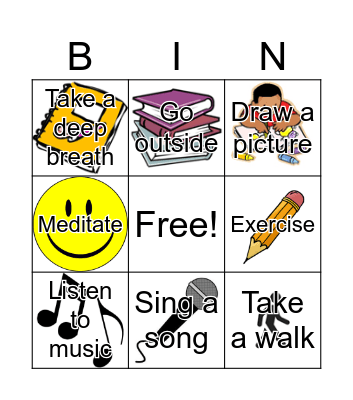 Coping Skills Bingo Card