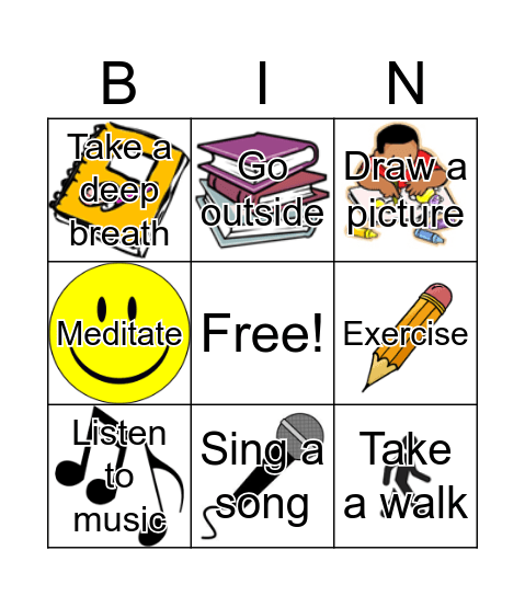 Coping Skills Bingo Card