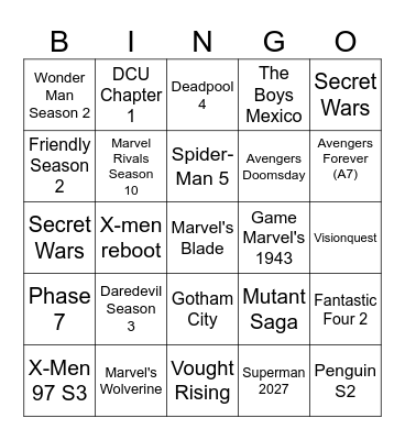 SDCC Predict Bingo Card