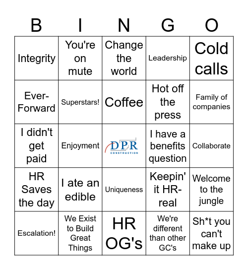 DPR Human Resources Bingo Card