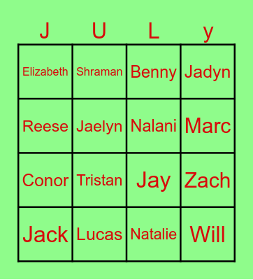 Christmas in July Bingo Card