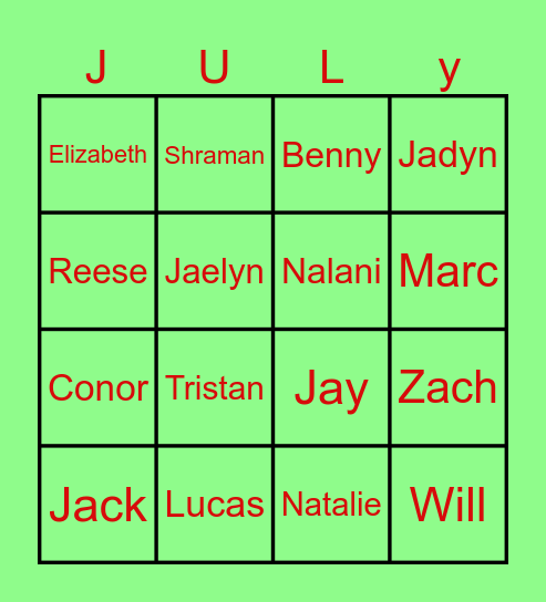 Christmas in July Bingo Card
