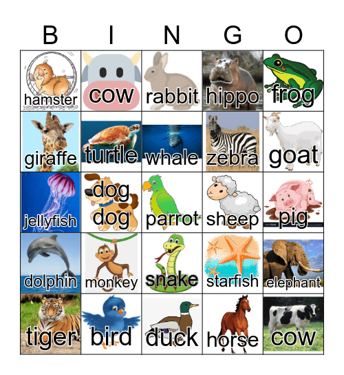 Animals Bingo Card