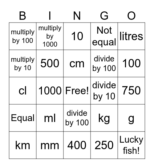 S6 Units of Measurement Bingo Card