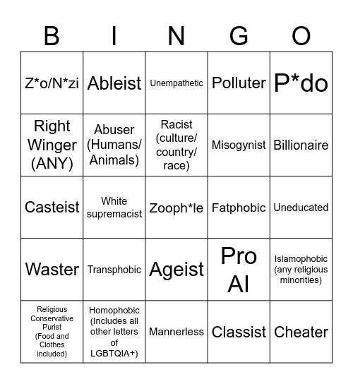 Worst Person in the World Bingo Card