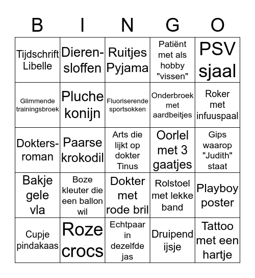 Ziekenhuis Bingo Card