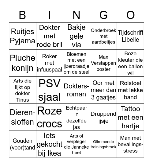 Ziekenhuis Bingo Card