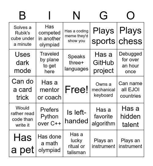Untitled Bingo Card