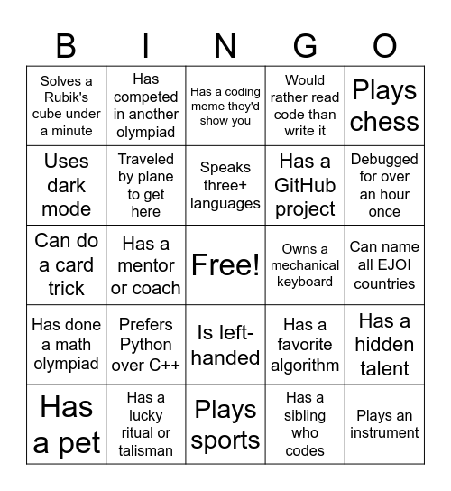 Untitled Bingo Card