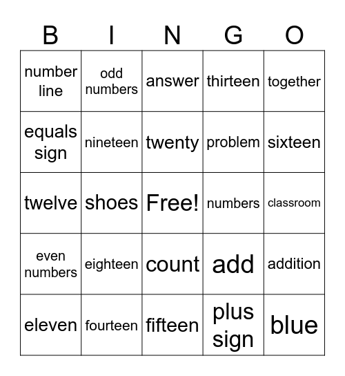 DR3 Vocabulary Bingo Card