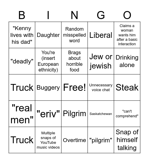Predictable Ryan Bingo Card