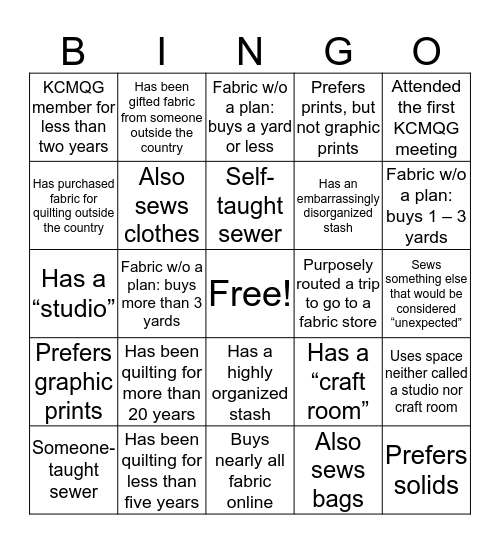 KCMQG Bingo Card