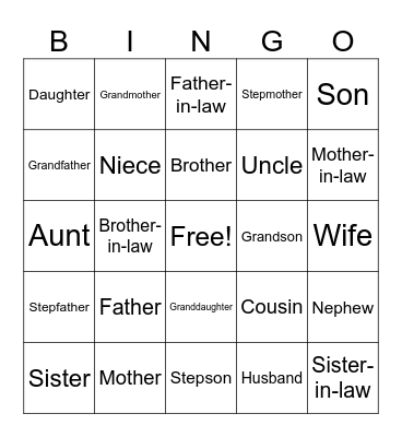 FAMILY MEMBERS Bingo Card