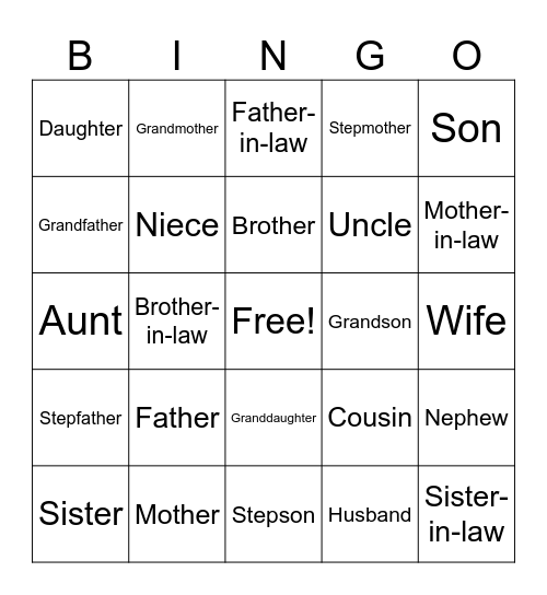 FAMILY MEMBERS Bingo Card