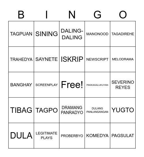 DULAANG BINGO Card