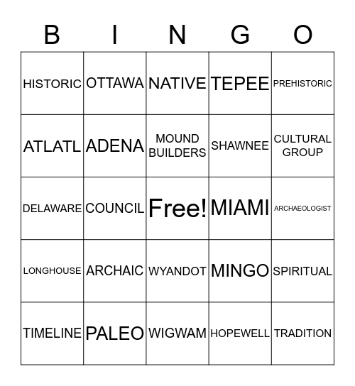 THE FIRST PEOPLE Bingo Card