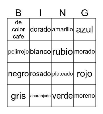 Spanish Colors Bingo Card