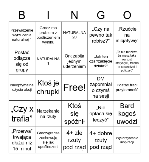D&D Bingo Card