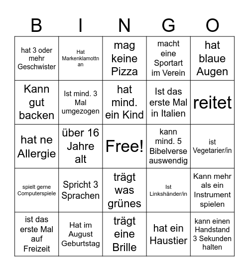 Sommerfreizeit 2026 Bingo Card