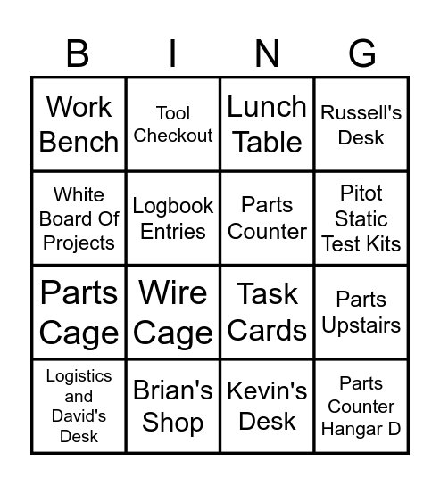 Avionics Tour Bingo Card