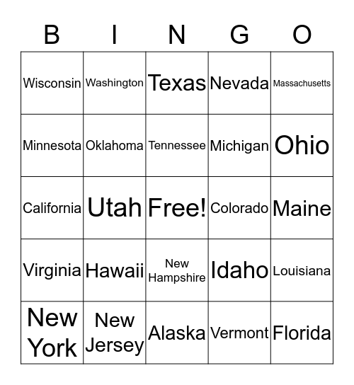 States Bingo Card