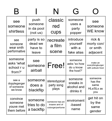 party Bingo Card
