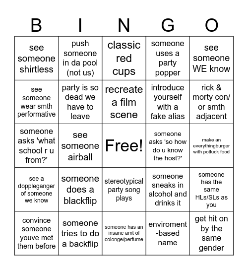 party Bingo Card