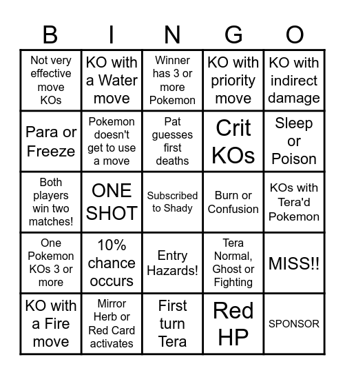 Then we fight bingo Shady FINALE Bingo Card