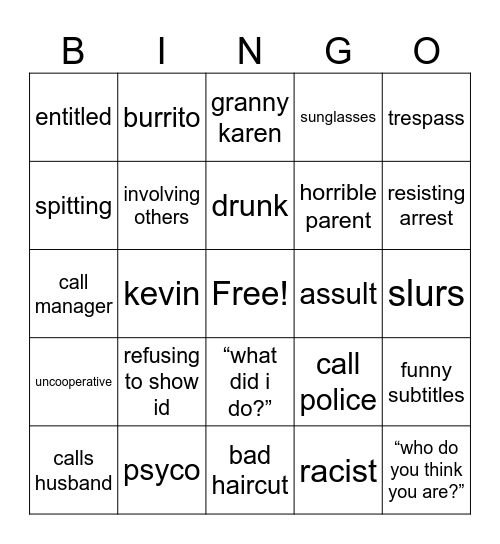 karens Bingo Card