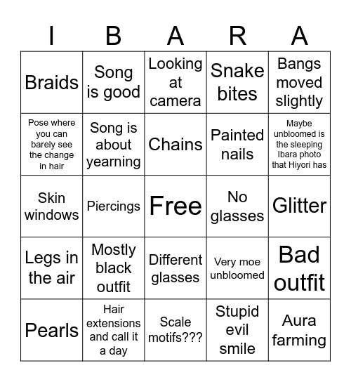Saegusa Ibara FS3 Bingo Card