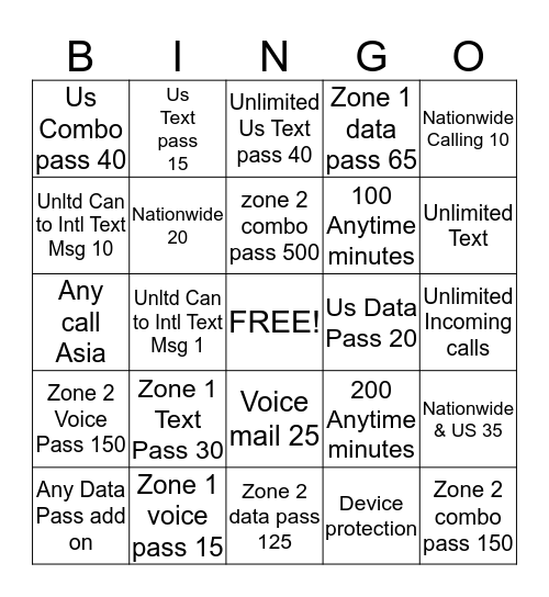 Untitled Bingo Card