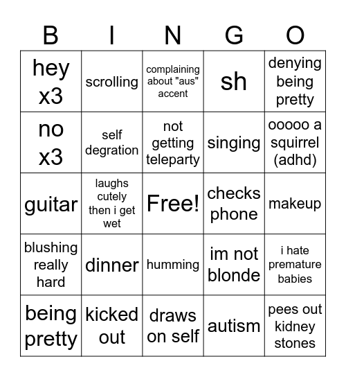 gf binga chimmy changa Bingo Card