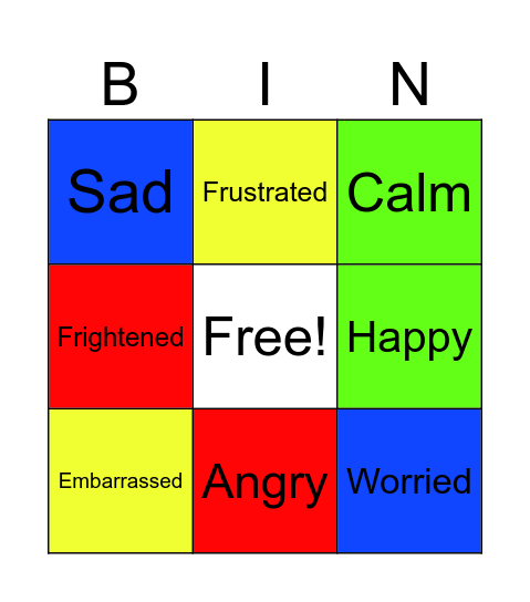 Zones of Regulation Bingo Card