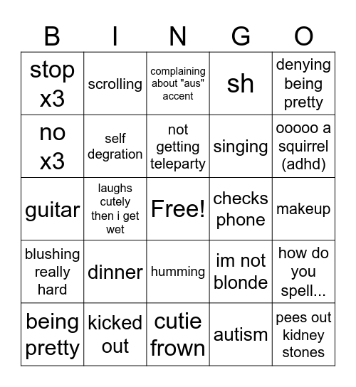 gf binga chimmy changa Bingo Card