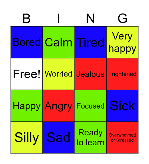 Zones of Regulation Bingo Card